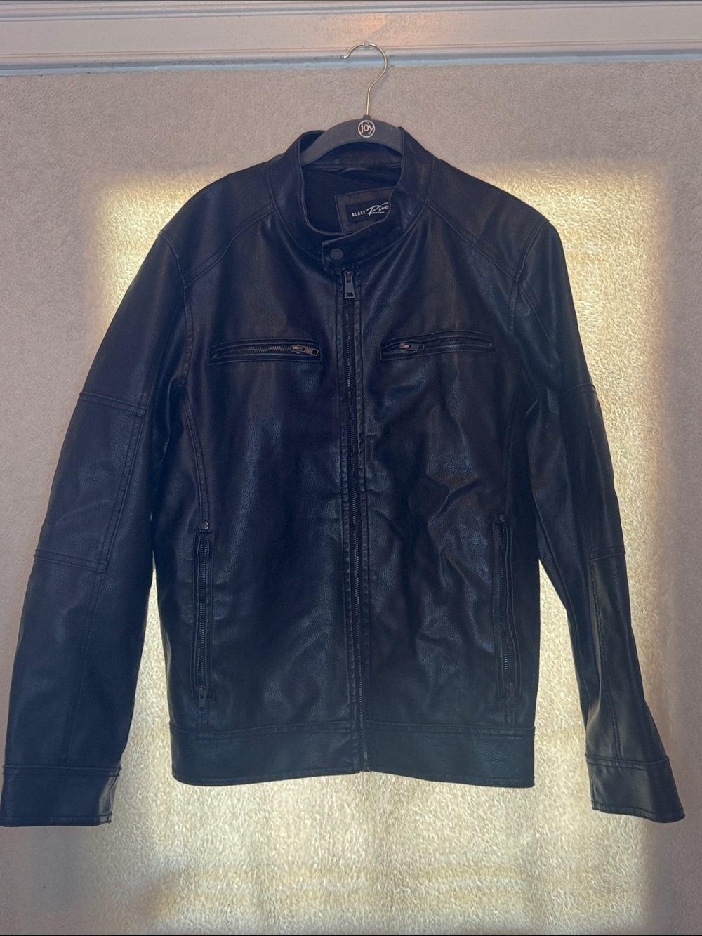 Black Rivet Black Faux Leather Bomber Jacket